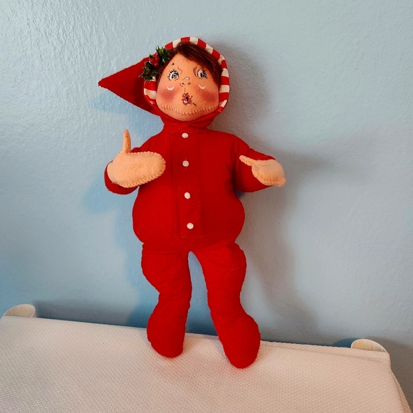 90s Annalee PJ Pajama Boy Doll Ohh Mouth Red Stripe Hat Christmas - Picture 5 of 8